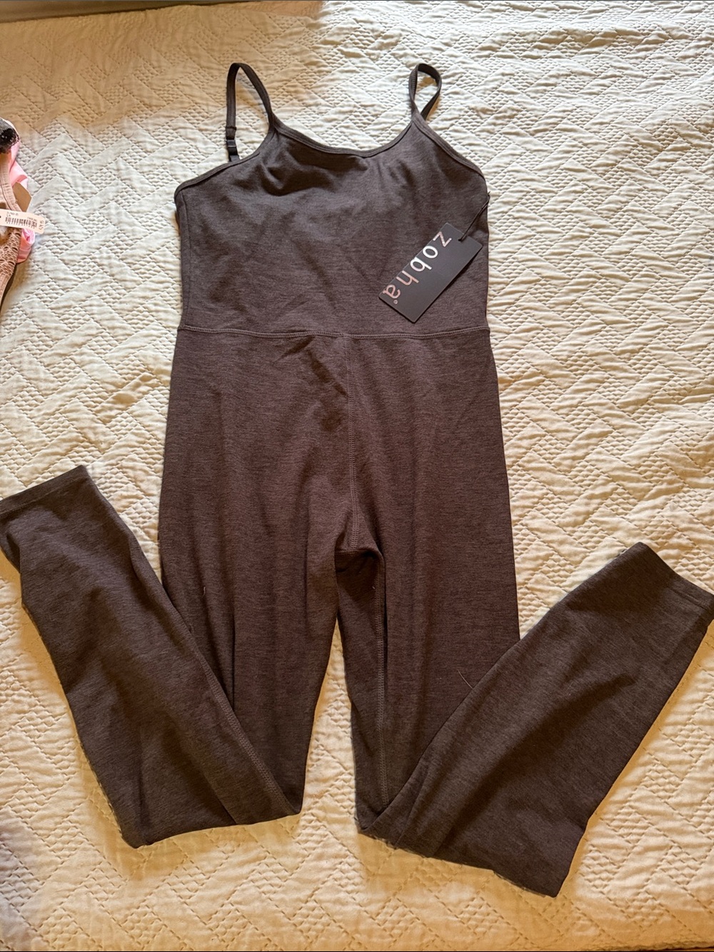 Zobha Charcoal Gray Seamless Spaghetti-Strap Jumpsuit